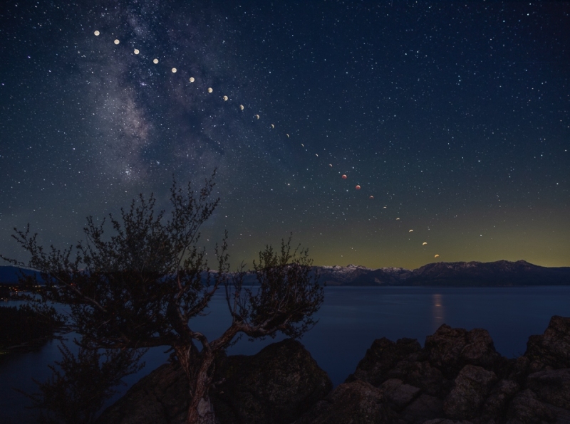 Super Flower Blood Moon over Lake Tahoe